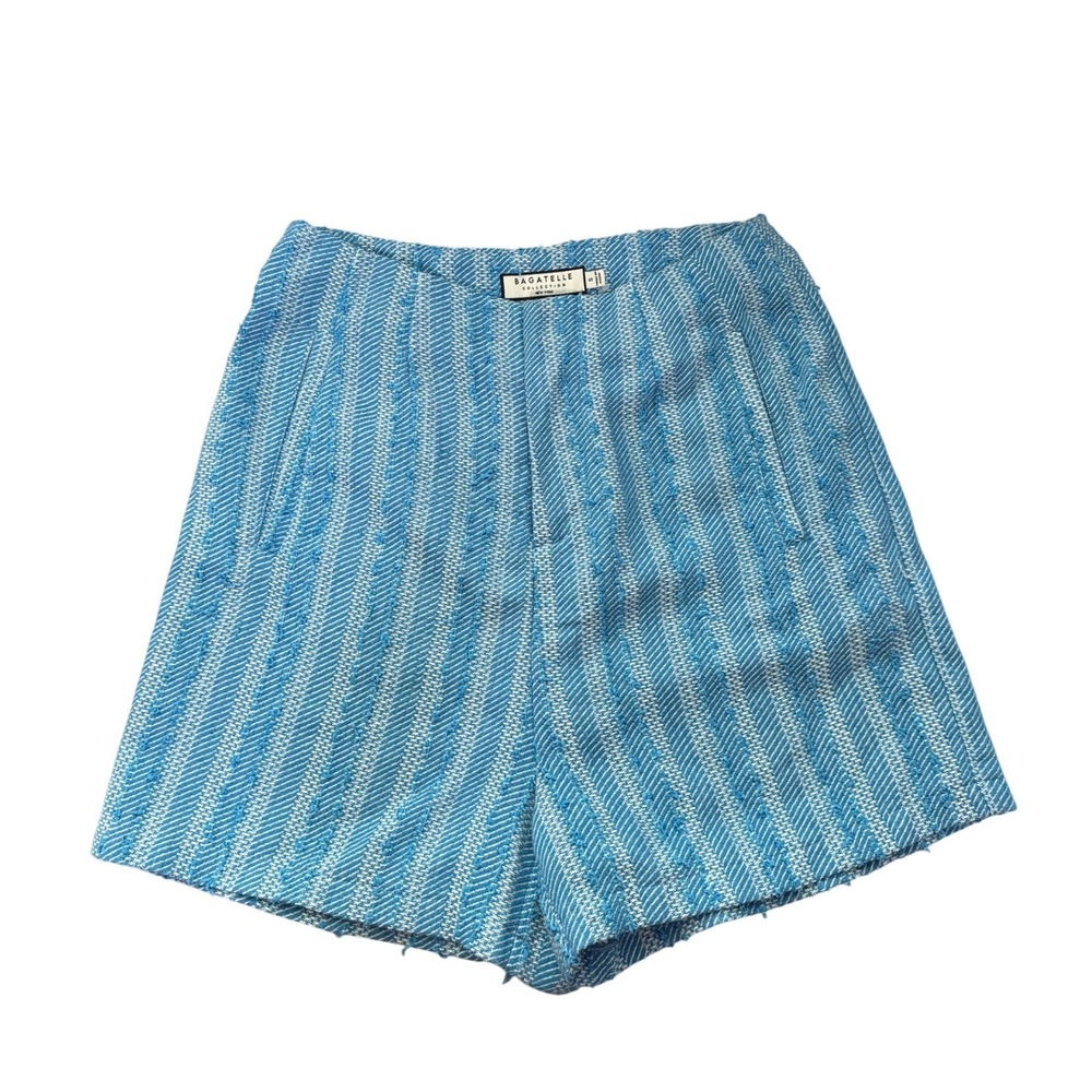 Bagatelle Collection Tweed Shorts Women Size S Blue Excellent Herringbone Fringe